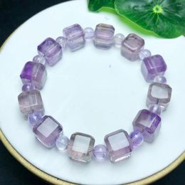 Link Bracelets 10MM Natural Lavender Amethyst Cube Bracelet Gemstone Reiki Healing Jewellery Energy Crystal Holiday Gift 1pcs