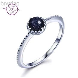 Solitaire Ring New 925 Sterling Silver Vintage Solitaire Round Natural Stone Blue Sand Ring for Women Fine Jewellery Anniversary Gifts Wholesale d240419