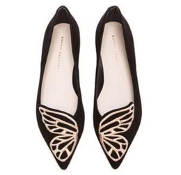 Sophia Webster Lady suede Leather Dress Shoes Butterfly Wings Embroidery Sharp Flat Shallow Women039s Single Shoes Size 349827011
