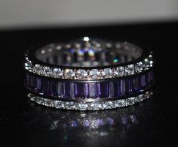 Fashion Jewelry Women Engagement Jewelry Princess cut 15ct 5A Zircon stone birthstone Cz 925 Sterling Silver Wedding Band Ring5469890