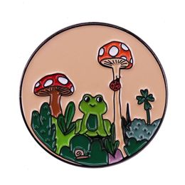 Frog and mushroom Cute Anime Enamel Pins Brooches Women Men Backpack Bags Badge Fashion Lapel Jewellery Kids Friends Gifts