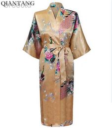 Women's Sleep Lounge Fashion Gold Chinese Womens Silk Rayon Robe Kimono Bath Gown Lady Spring Nightgown Mujer Pijama Size S M L XL XXL XXXL Xsz026A d240419