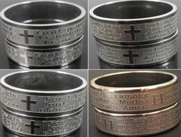 Whole 100pcs Top Mix Religious Rings Engarved Jesus Prayer Stainless Steel Ring Etched Men Religion Faith Ring Church activity278f7922906