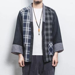 Men's Sweaters Japanese Men Cotton Plaid Cardigan Japan Haori Outterwear Hanten Coat Fashion Male Samurai Kimono Yukata Clothes