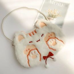 Bags MBTI Lolita Shoulder Bag for Women Embroidery Cute Cat Fluffy Trend Coin Purse High Quality Bow Pearl Kawaii Girls Handbags