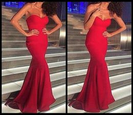 Simple Elegant Sweetheart Floor Length Long Red Mermaid Prom Dress Cheap Prom Gowns 2016 Formal Party Dress1818410