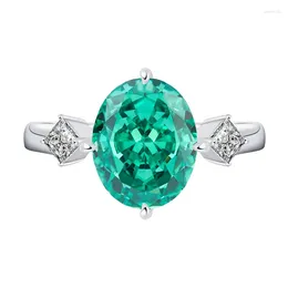 Cluster Rings 8x10mm 5CT Oval Aquamarine Emerald Engagement Diamond Ring For Women 925 Silver Plated 18k White Gold Promise Gift Her