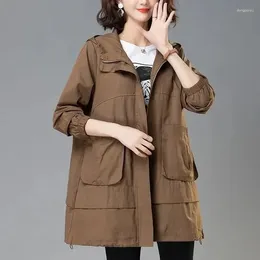 Women's Trench Coats 2024 Autumn Jackets Causal Hooded Windbreaker Famale Basic Long Coat Lightweight Jacket Outwear Women Clothing