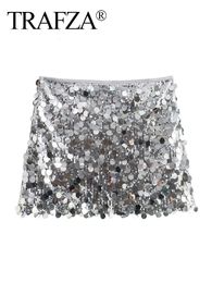 TRAFZA Mini Skirt For Women Sexy Sequin Short Skirts Vintage Y2k Women Clothing Summer Fashion Female Streetwear Skirt Mujer 240419