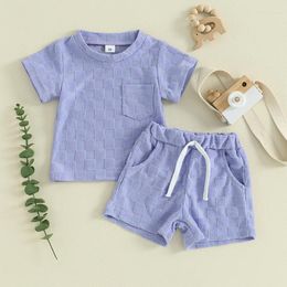 Clothing Sets 0-3T Baby 2 Piece Outfits Checkerboard Pattern Short Sleeve T-Shirt And Elastic Shorts Set For Toddler Girl Boy Cute Clothes