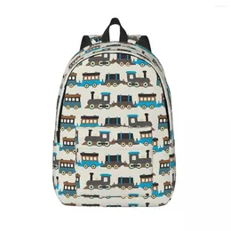 Backpack Blue And Brown Wooden Toy Train Woman Backpacks Boys Girls Bookbag Fashion Shoulder Bag Portability Travel Rucksack School Bags