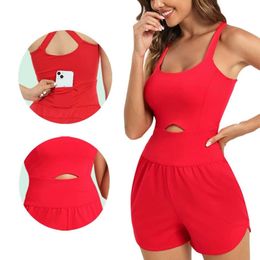 Cloud Hide Workout Sports Jumpsuit Women Pocket Bodysuit Sexy Gym Running Rompers Overalls One Piece Outfit Fiess Yoga Suit