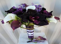 Wedding Bouquet Brides bouquet Plum real touch calla lily orchid Bridal bouquet Silk Flower Bouquet Bridal Accessories6354804