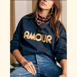 Women Hoodie Autumn and Winter Dress Retro Fashion Letter Printing Round Neck Sweater Loose Long Sleeve Fleece Top Women 240409