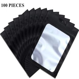 wholesale 100 Pieces Resealable Bags with Window Pouch Smell Proof Food Storage Bags Aluminium Foil Pouch Self Sealing Storage Bags LL
