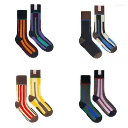 Women Socks Unisex For Men Woman Line Colour Matching Vertical Stripes Mid Tube Double Needle Road Design Cotton Sports