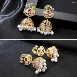 Dangle Earrings Fashion Jhumka Jhumki Classic Zircon Colourful Phoenix Beads Statement Drop Women Jewellery Ethnic Retro Cocktail