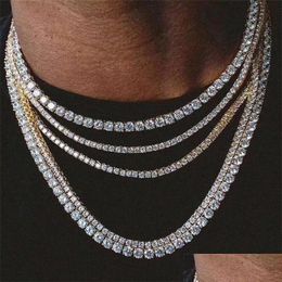 Chains Designer Necklaces Mens Hiphop Jewelry Diamond One Row Tennis Chain Hip Hop Necklace M 4Mm Sier Rose Gold Crystal Drop Delivery Otyxp
