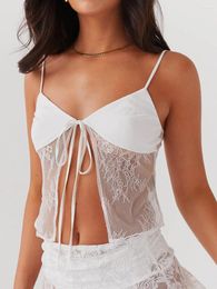 Women's Tanks 2024 Fashionable Lace Crop Cami Tops Summer Spaghetti Strap Tie Front Camisole Cute Tank