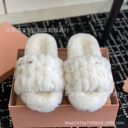 Slippers High Version m Miao Autumn Woolen Mop for Women's Lambs with Thick Bottoms Casual Home Use