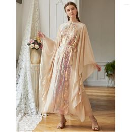 Ethnic Clothing Morocco Sequin Abayas Evening Party Dresses For Muslim Women Turkey Arab Dubai Kaftan Gown With Belted Jalabiya Ramadan