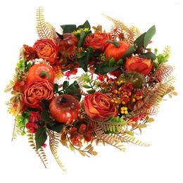 Decorative Flowers Wreath Roses Plants Artificial Hanging Decor Pumpkin Front Door Eucalyptus Leaf Pendant Plastic Fall Flower