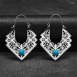 Stud Earrings Ethnic Geometric Gypsy Tribal Blue Stone Carved Mandala Hollow Dangle Earring Jewellery Boucles D'oreilles E9363S0