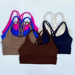 Yoga Underwear Designer Women Top Quality Luxury Fashion comfortable Double-sided Brushed Cross Back Sports Bra Shock-absorbing Gathered Sports Bra Fitness Vest