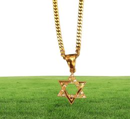 Men Stainless Steel Gold Star of David Necklace Hip hop Punk Style Classic Sixpointed Hexagram Pendant Necklace Chain Jewelry220002258300