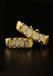 Gold Color Bottom Lower Teeth Four Open Face Tooth Grills Top and Bottom Teeth Set Silver And Gold Tone Hip Hop Grills Set4447549