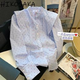 Women's Blouses Korean Retro Polka Dot Stand Collar Long Sleeve Blouse Women 2024 Spring Summer Fashion Simple Casual Ruffles Button Up