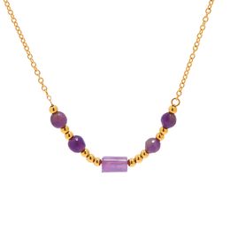 Colar de corrente de estilo minimalista de ouro para mulheres para mulheres aço inoxidável banhado 18k Gold Purple Stone Trend Diário Jóias