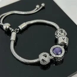 Link Bracelets Purple Mystery Gem Love Beaded Bead High Quality Non-fading Stainless Steel Jewellery Bracelet