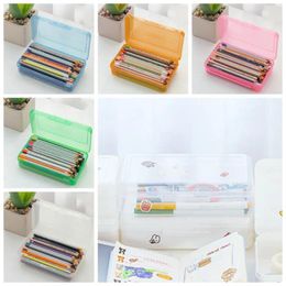 Kids Plastic Pencil Case Candy Color Clear Pen Large Capacity Stationery Boxes Transparent Kid Box School Supplies