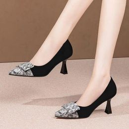 Dress Shoes Size 33-43 Snake Pattern Design Genuine Leather Women Heels Important Occasions Party Fashion High Heel