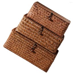 Storage Bags 3 Pcs Home Accents Decor Woven Box Household Basket Lid Decorative Packing Portable Case Seaweed Makeup Organiser