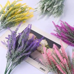 Decorative Flowers Artificial Flocked Plastic Lavender Bundle Fake Plants Wedding Bridal Bouquet Indoor Outdoor Home Kitchen Office Table