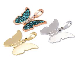 Hip Hop Diamond Stone Charm Butterfly Pendants Necklace Jewellery 18K Real Gold Plated Men Women Lover Gift6189866