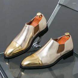 Casual Shoes 2024 Fashion Leather Gold Men Loafers Moccasins For Party Dress Slip-On Wedding Formal Mens