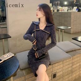 Casual Dresses Small Fragrant Style Autumn/Winter Polo Neck Long Sleeve Dress For Women Fashion Waist Slim A-line Clothing