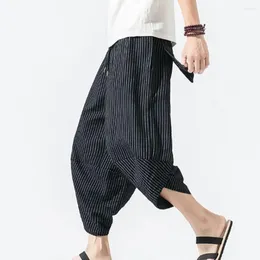 Men's Pants Striped Harem Men Versatile Cropped Trousers Summer With Elastic Drawstring Waist For Streetwear