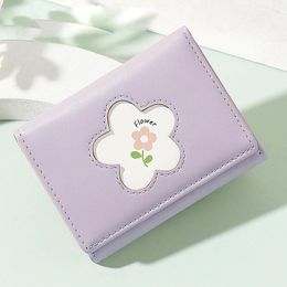 Wallets Multifunctional Short Women's Wallet Small Folding PU Leather 3 Fold Storage Bag For Students Pink Blue Purple Girls