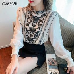 Women's Blouses CJFHJE French Retro Fashion Lace Embroidery Chiffon Shirt Korean Elegant Women Long Sleeved Bottom Top