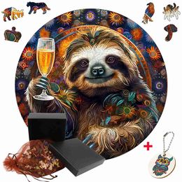 3D Puzzles Elegant Wooden Animal Sloth Jigsaw Puzzle Unique DIY Wood Crafts Adult Interactive Educational Family Game Birthday Gifts 240419