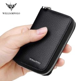 Wallets Williampolo Men Credit Card Holders Brand Real Leather Card Wallet Fashion Zipper Design Id Holder Card Bag Cow Leather