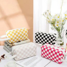 Storage Boxes Cosmetic Bag Set With Handle Makeup Brush Pouch Check Print Bags Zipper Closure Capacity For Travel