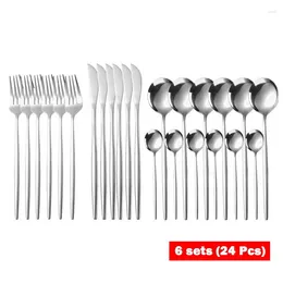 Storage Bags Dozzlor 24pcs Silver Stainless Steel Dinnerware Set Flatware Matte Black Cutlery Knife Fork Spoon Silverware Tableware