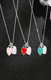 925 Sterling Silver Double Heart Love Necklace Pendant Fashion European and American Enamel Pendant Sterling Silver Jewelry3860963