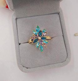 Wedding Rings Luxury Female Yellow Gold Rainbow Flower Ring Vintage Band Promise Love Engagement For Women9293847