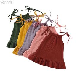 Girl's Dresses Summer Toddler Baby Girl Sleeveless Ruffles Dress Sarafan Kids Cotton Linen Muslin Slip Dresses Clothing d240423